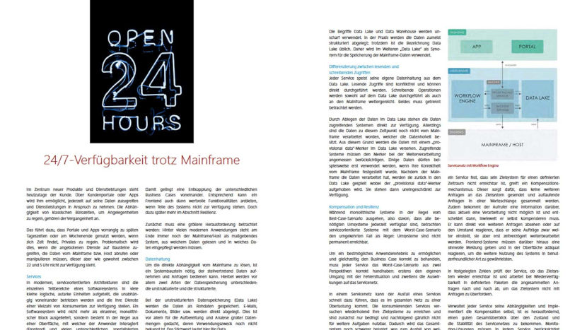 Das Bild zeigt den Fachbeitrag "24/7-Verfügbarkeit trotz Mainframe"