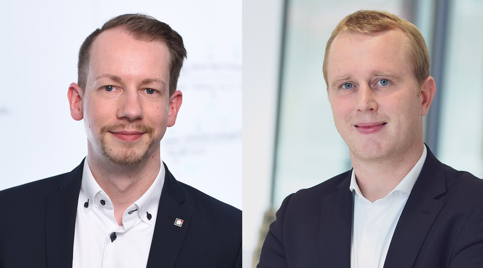 Portraitfoto von André Beschmann (links) und Mathias Mewes (rechts), den neuen Prokuristen der BROCKHAUS AG.