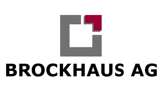 Das Logo der BROCKHAUS AG stellt ein Quadrat mit roter Ecke und den Schriftzug dar