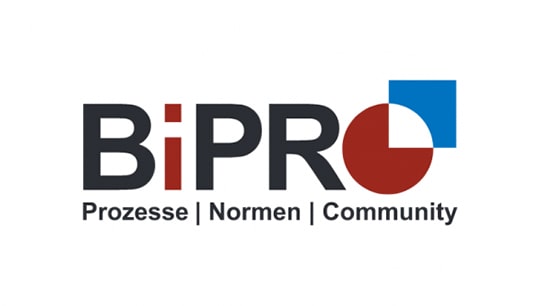 Das Logo der BiPRO zeigt den Schriftzug "BiPRO" in schwarz roten Lettern