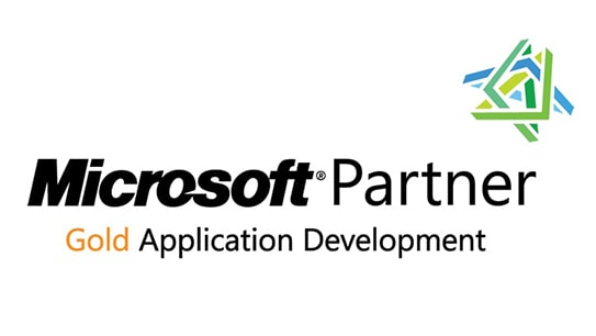 Das Logo zeigt den schwarzen Schriftzug Microsoft Partner Gold Application Development